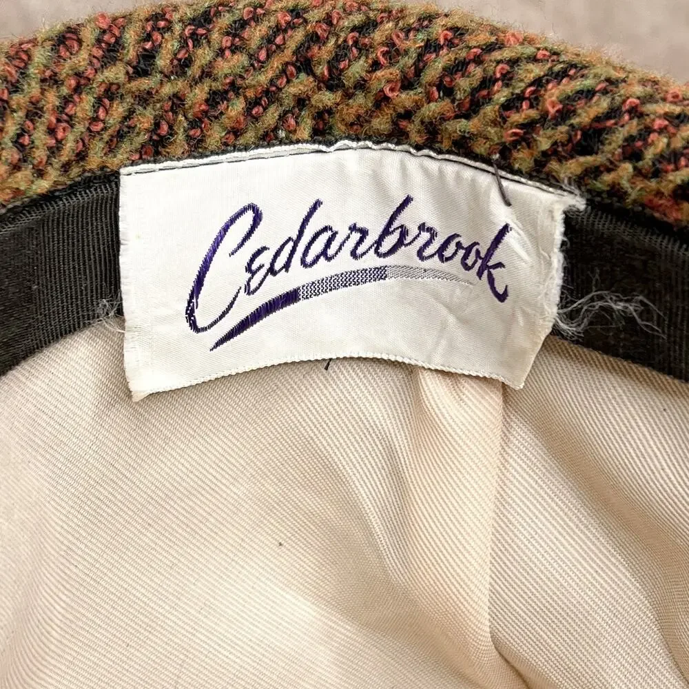 Vintage 60s Cedarbrook Orange Tapestry Derby Bucket Hat Cloche Bow Retro